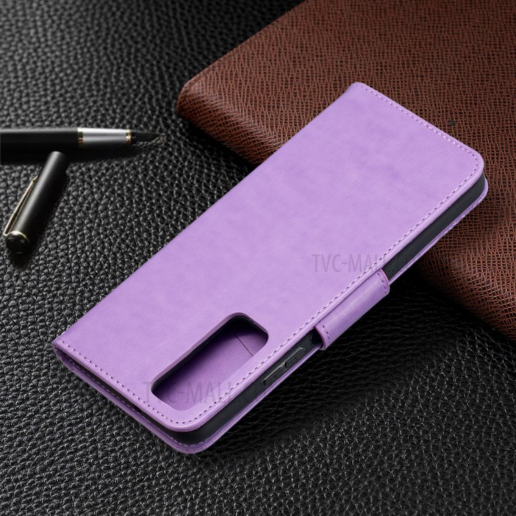 For Huawei P smart 2021/Y7a Imprint Butterfly Leather Wallet Case - Purple-8