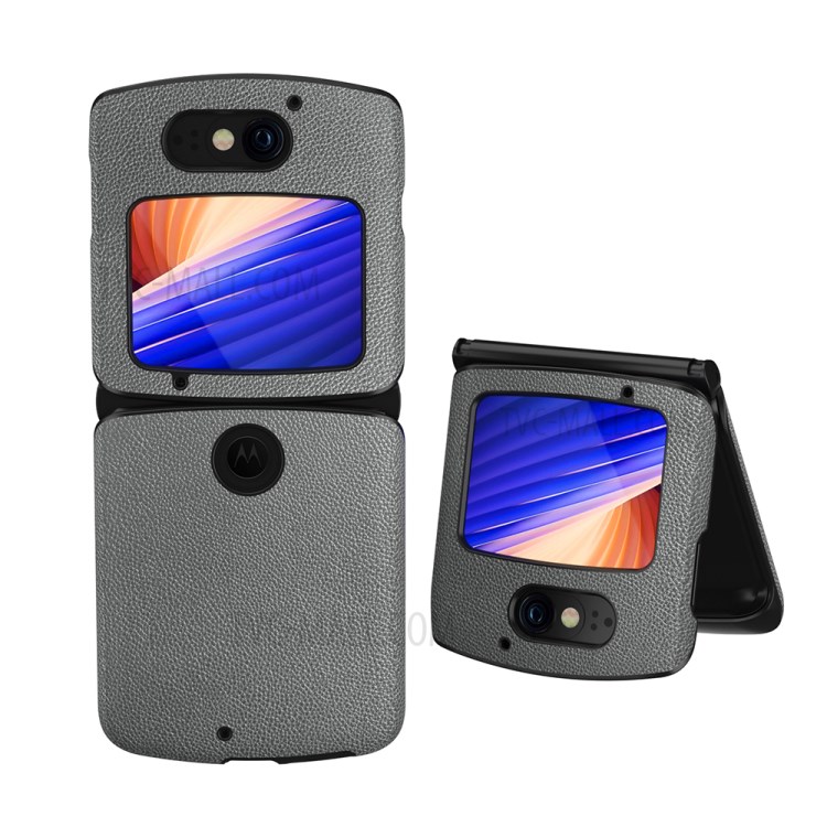 Shockproof PC + PU Leather Phone Protective Cover Shell for Motorola Razr 5G - Grey-1