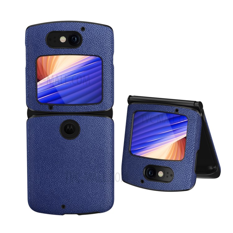 Shockproof PC + PU Leather Phone Protective Cover Shell for Motorola Razr 5G - Dark Blue-1