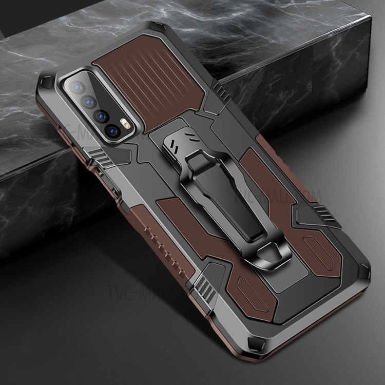 Shock Absorption Plastic + TPU + Metal Hybrid Protector Case with Kickstand for Huawei Y7a/P smart 2021 - Coffee-1