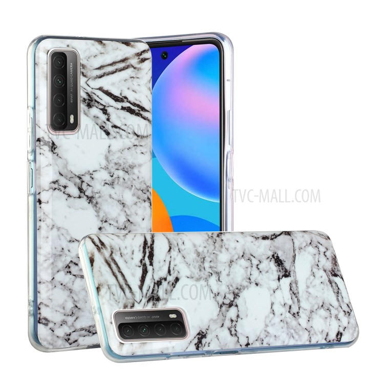 Marble Pattern Printing IMD TPU Phone Protective Case for Huawei P smart 2021/Y7a - White/Black-1