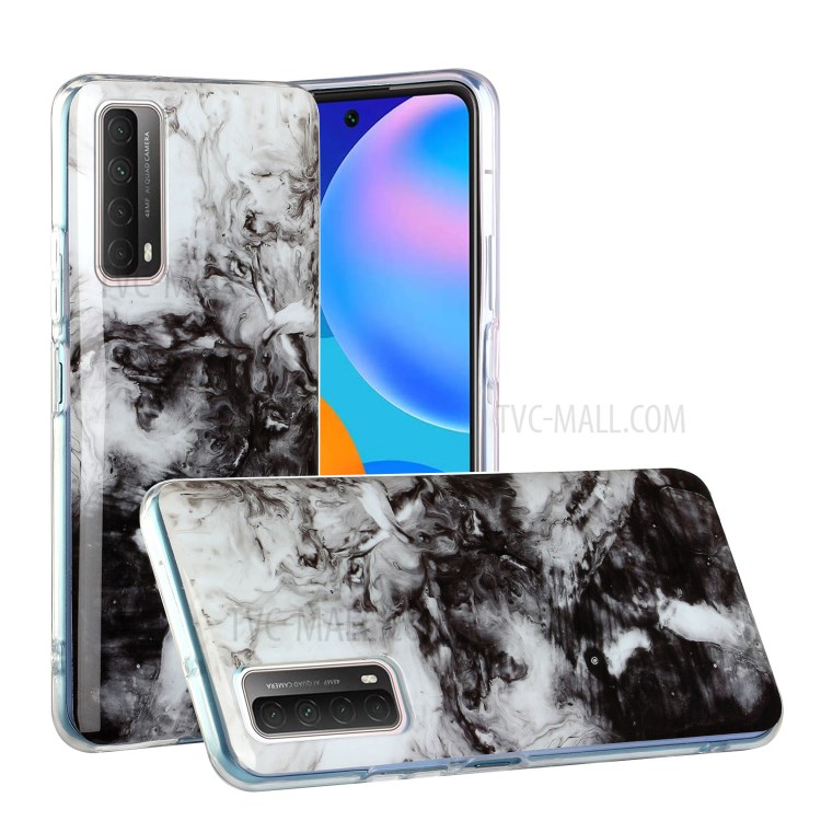 IMD Marble Pattern TPU Back Cell Phone Case for Huawei P smart 2021/Y7a - White/Black-1