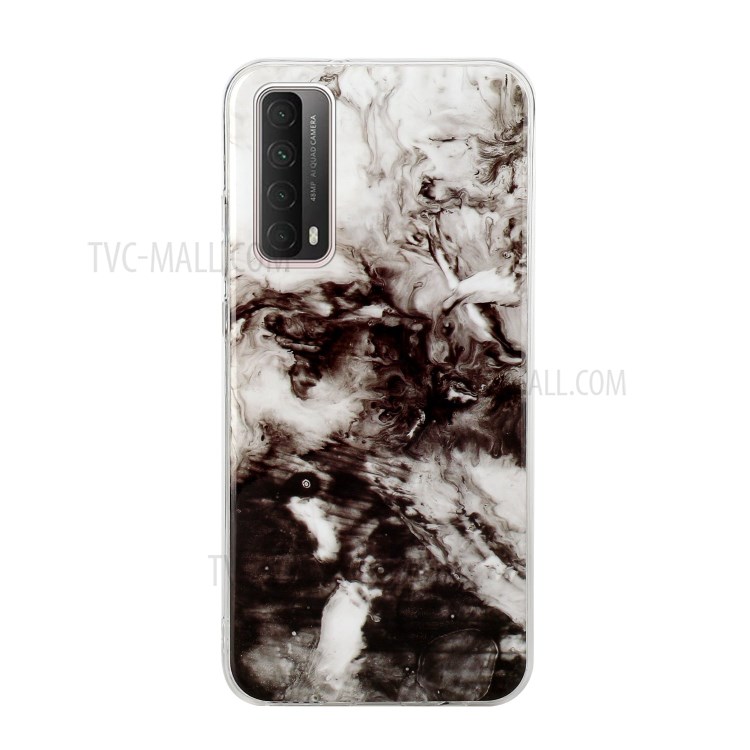 IMD Marble Pattern TPU Back Cell Phone Case for Huawei P smart 2021/Y7a - White/Black-2