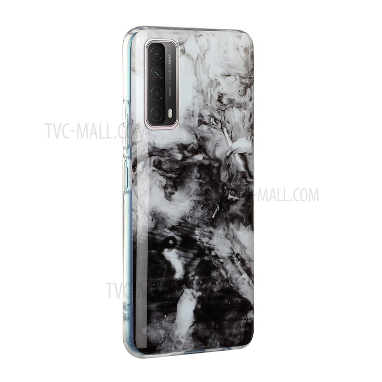 IMD Marble Pattern TPU Back Cell Phone Case for Huawei P smart 2021/Y7a - White/Black-3