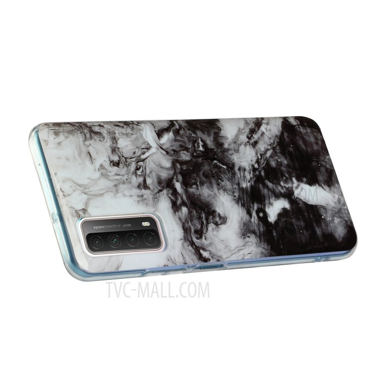 IMD Marble Pattern TPU Back Cell Phone Case for Huawei P smart 2021/Y7a - White/Black-4