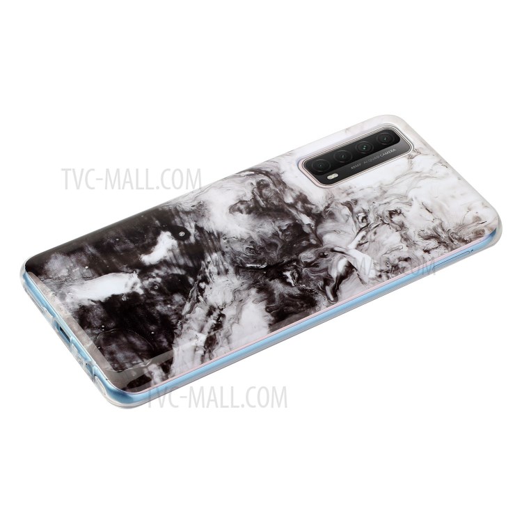 IMD Marble Pattern TPU Back Cell Phone Case for Huawei P smart 2021/Y7a - White/Black-5