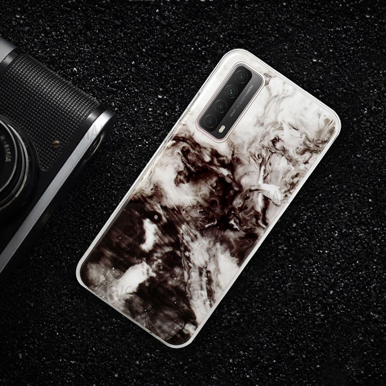 IMD Marble Pattern TPU Back Cell Phone Case for Huawei P smart 2021/Y7a - White/Black-6