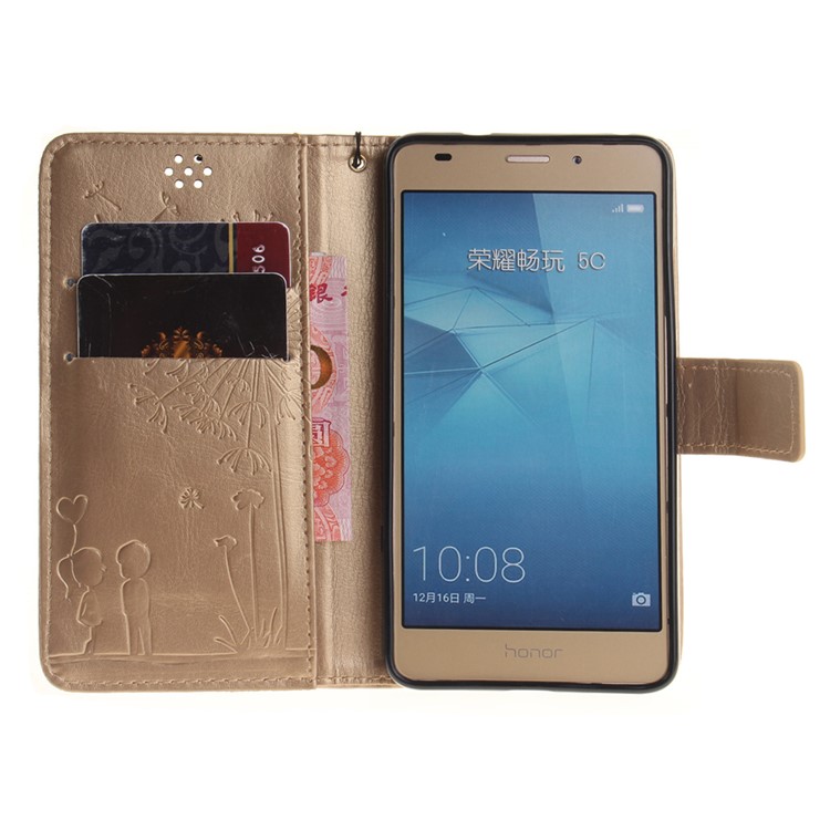 Dandelion and Lovers Leather Phone Shell for Huawei Honor 5c / GT3 - Gold-8