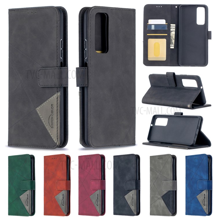 BF05 Geometric Texture Leather Wallet Stand Protector Case for Huawei P smart 2021 / Y7a - Black-10