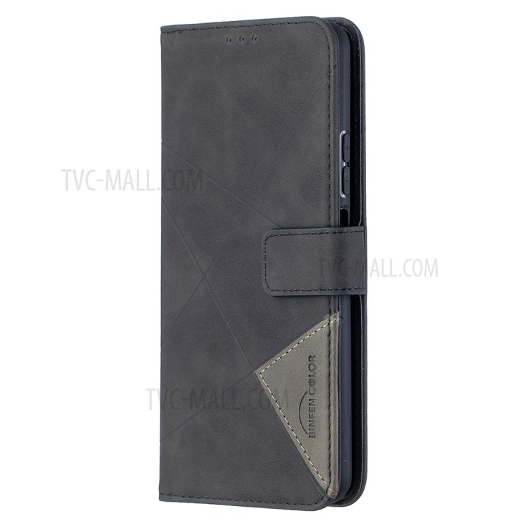 BF05 Geometric Texture Leather Wallet Stand Protector Case for Huawei P smart 2021 / Y7a - Black-2