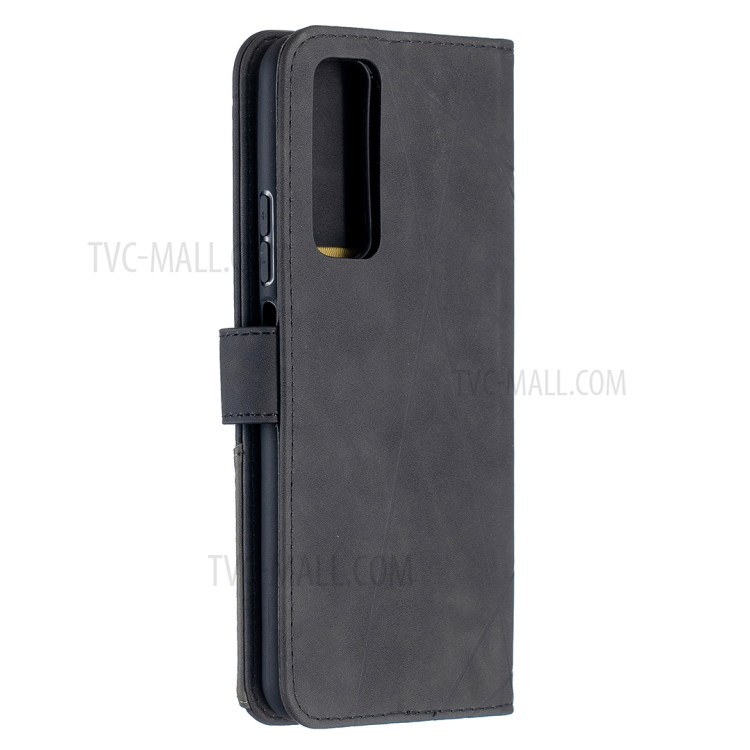 BF05 Geometric Texture Leather Wallet Stand Protector Case for Huawei P smart 2021 / Y7a - Black-3