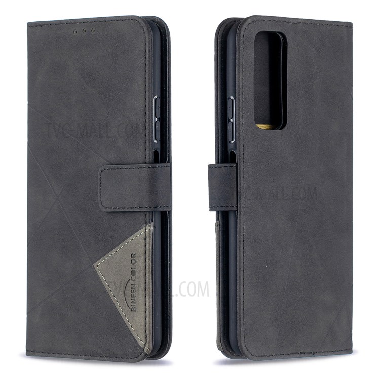 BF05 Geometric Texture Leather Wallet Stand Protector Case for Huawei P smart 2021 / Y7a - Black-4