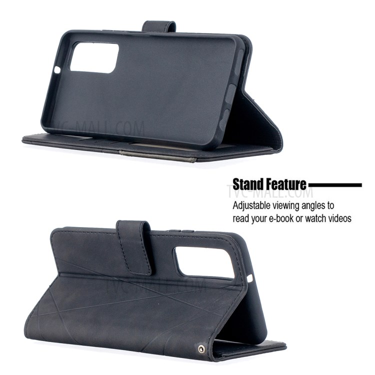 BF05 Geometric Texture Leather Wallet Stand Protector Case for Huawei P smart 2021 / Y7a - Black-5