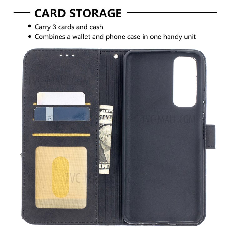 BF05 Geometric Texture Leather Wallet Stand Protector Case for Huawei P smart 2021 / Y7a - Black-6