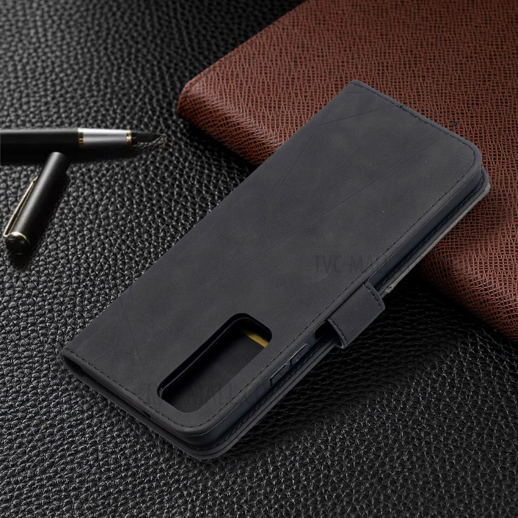 BF05 Geometric Texture Leather Wallet Stand Protector Case for Huawei P smart 2021 / Y7a - Black-8