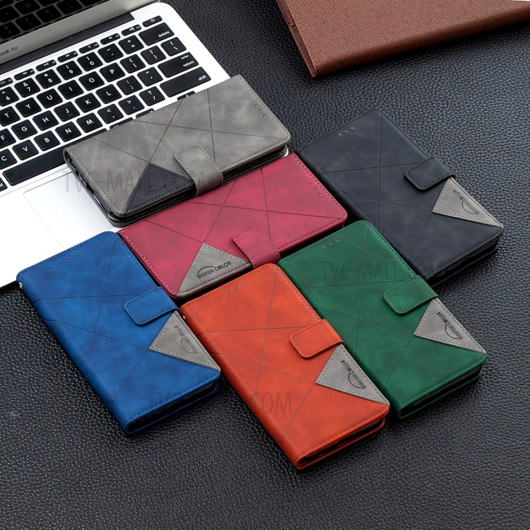 BF05 Geometric Texture Leather Wallet Stand Protector Case for Huawei P smart 2021 / Y7a - Black-9