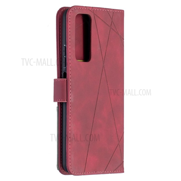 BF05 Geometric Texture Leather Wallet Stand Protector Case for Huawei P smart 2021 / Y7a - Red-3