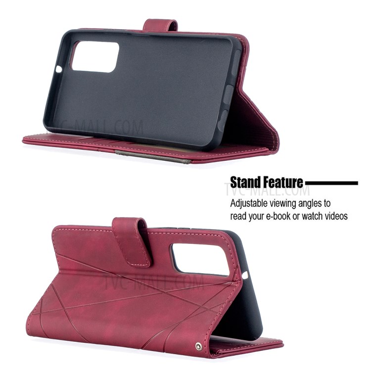 BF05 Geometric Texture Leather Wallet Stand Protector Case for Huawei P smart 2021 / Y7a - Red-5