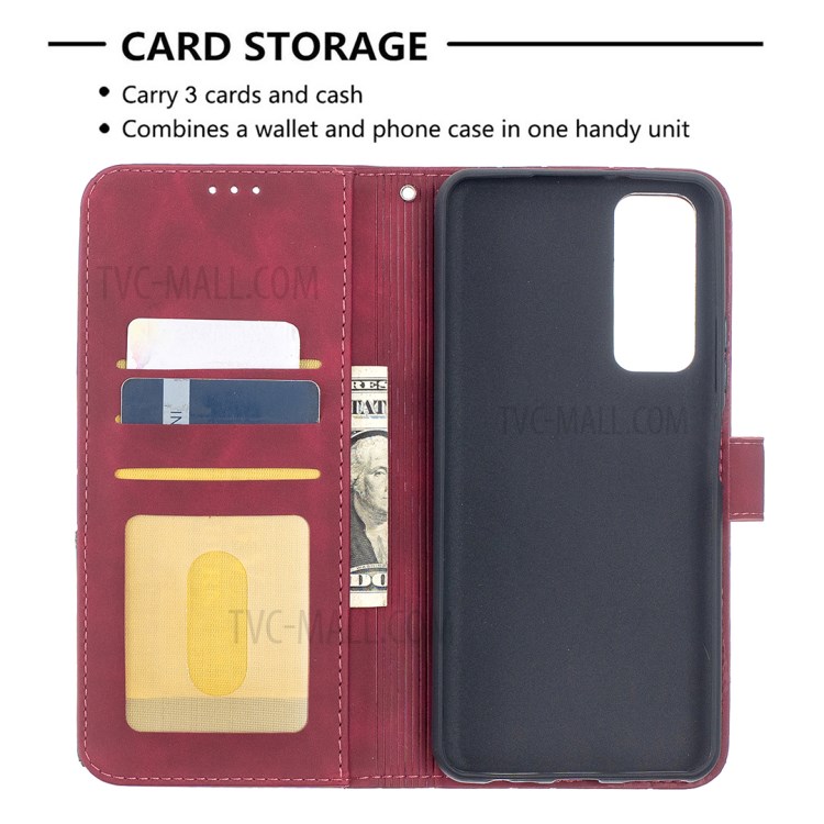 BF05 Geometric Texture Leather Wallet Stand Protector Case for Huawei P smart 2021 / Y7a - Red-6