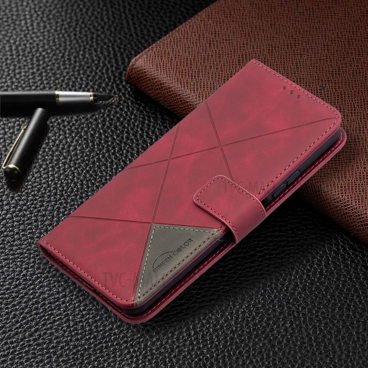 BF05 Geometric Texture Leather Wallet Stand Protector Case for Huawei P smart 2021 / Y7a - Red-7