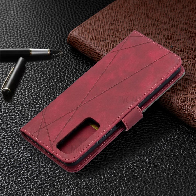 BF05 Geometric Texture Leather Wallet Stand Protector Case for Huawei P smart 2021 / Y7a - Red-8