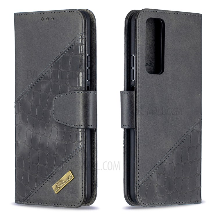 BF04 Splicing Crocodile Texture Wallet Stand Leather Case for Huawei P smart 2021 / Huawei Y7a - Black-4