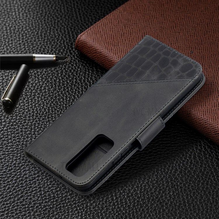 BF04 Splicing Crocodile Texture Wallet Stand Leather Case for Huawei P smart 2021 / Huawei Y7a - Black-8