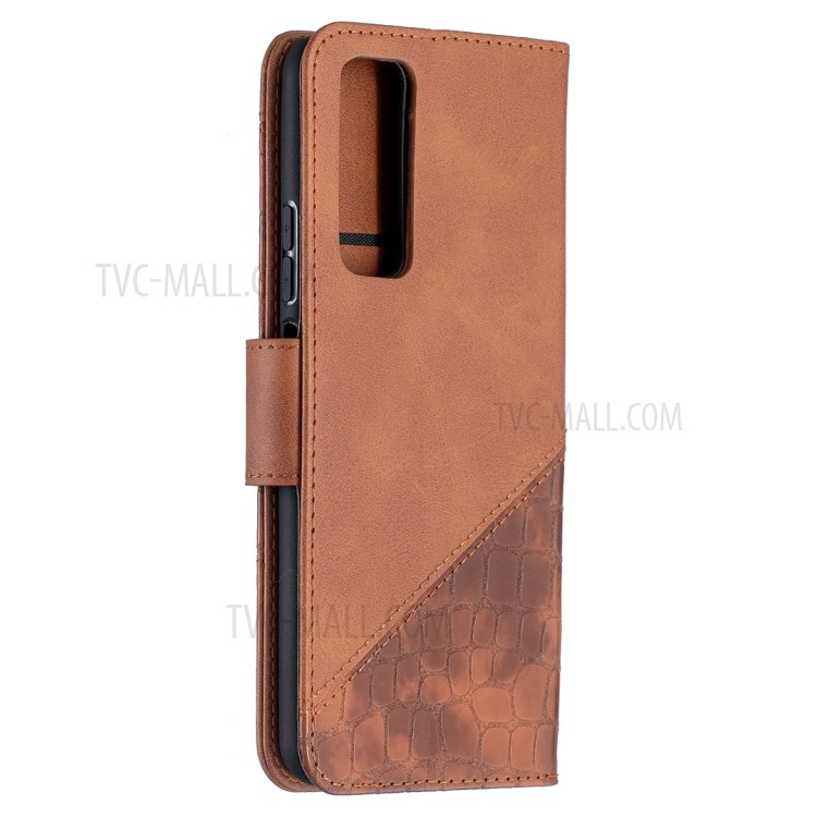 BF04 Splicing Crocodile Texture Wallet Stand Leather Case for Huawei P smart 2021 / Huawei Y7a - Brown-3