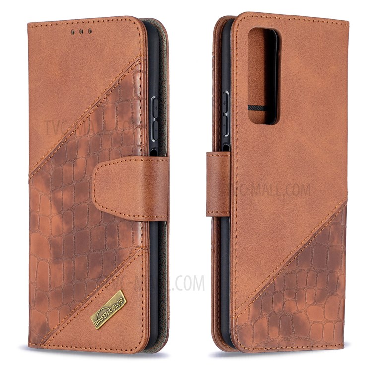 BF04 Splicing Crocodile Texture Wallet Stand Leather Case for Huawei P smart 2021 / Huawei Y7a - Brown-4