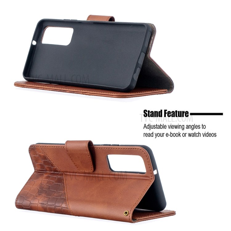 BF04 Splicing Crocodile Texture Wallet Stand Leather Case for Huawei P smart 2021 / Huawei Y7a - Brown-5