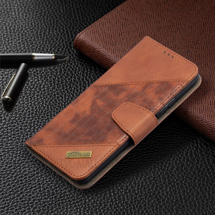 BF04 Splicing Crocodile Texture Wallet Stand Leather Case for Huawei P smart 2021 / Huawei Y7a - Brown-7
