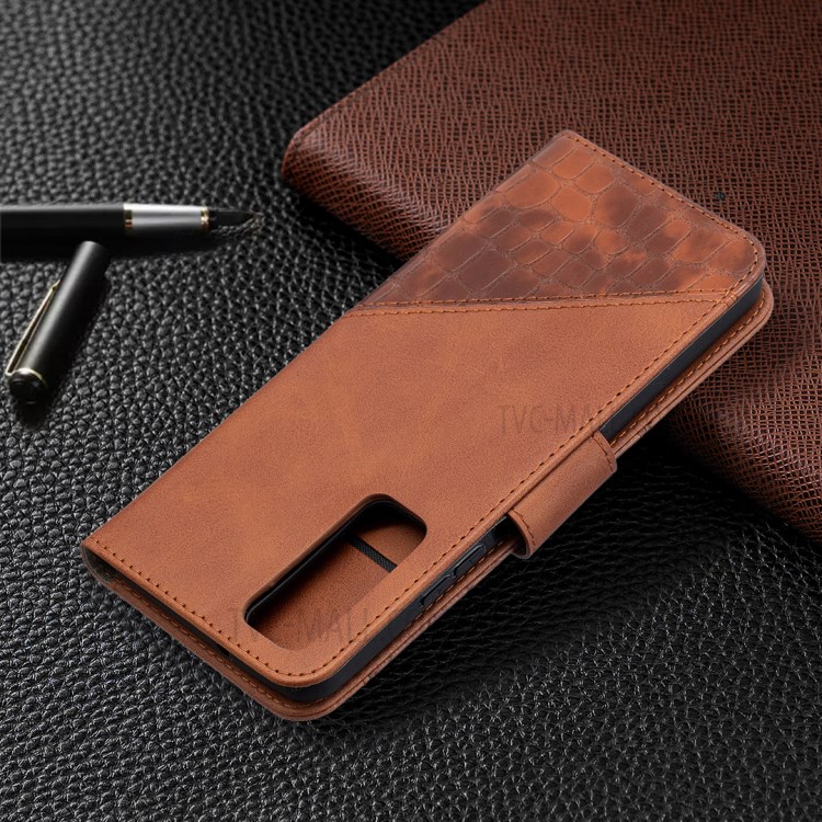 BF04 Splicing Crocodile Texture Wallet Stand Leather Case for Huawei P smart 2021 / Huawei Y7a - Brown-8
