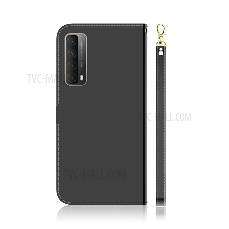 Mirror-like Surface Wallet Stand Leather Case for Huawei P smart 2021 / Huawei Y7a - Black-2