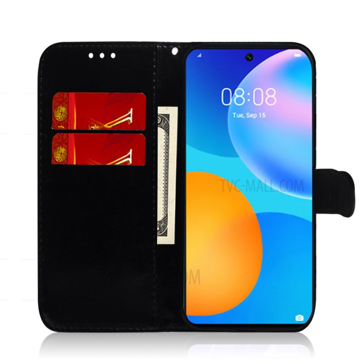 Mirror-like Surface Wallet Stand Leather Case for Huawei P smart 2021 / Huawei Y7a - Black-3
