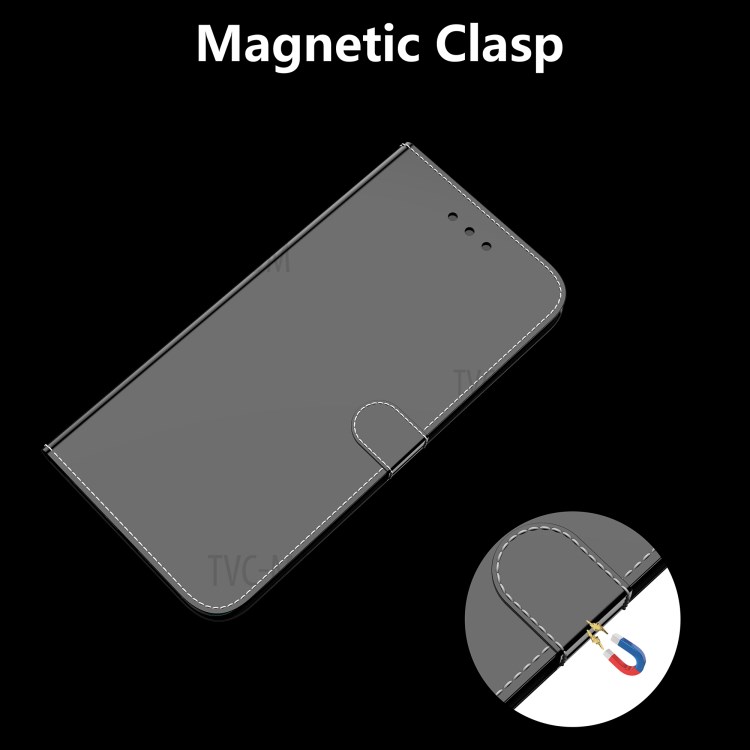 Mirror-like Surface Wallet Stand Leather Case for Huawei P smart 2021 / Huawei Y7a - Black-5