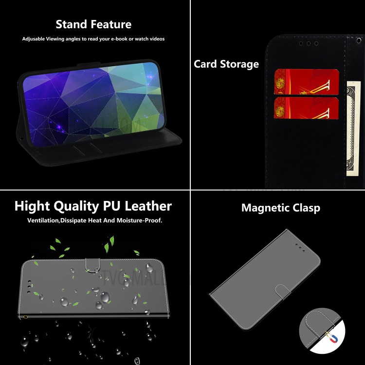 Mirror-like Surface Wallet Stand Leather Case for Huawei P smart 2021 / Huawei Y7a - Black-9