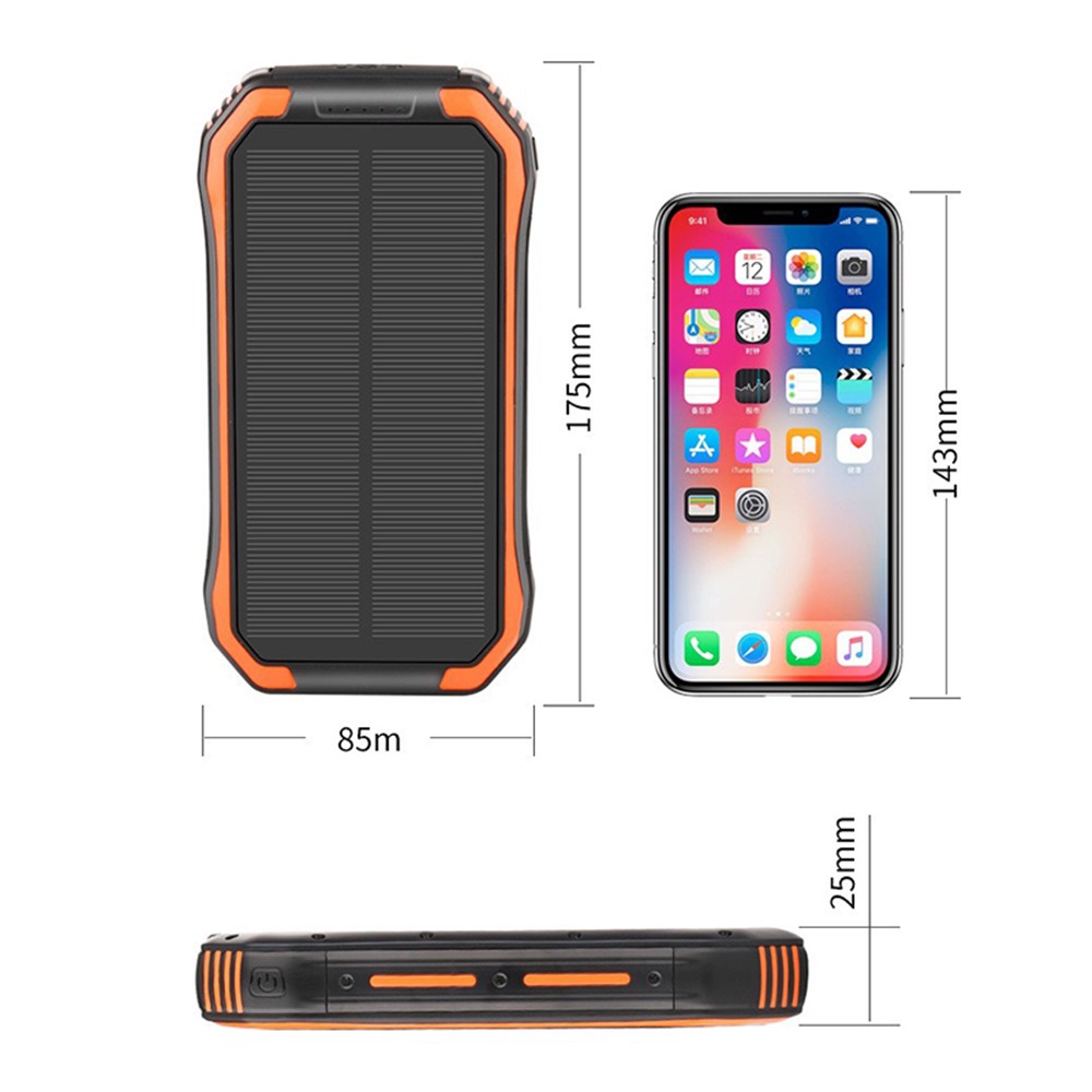 Waterproof Shockproof Dustproof 30000mAh Wireless Charger Solar Power Bank with Flashlight Function - Orange-3