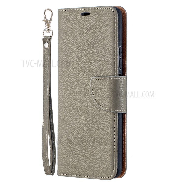 Litchi Skin Wallet Pure Color Phone Case for Huawei P Smart 2021 / Huawei Y7a - Grey-2