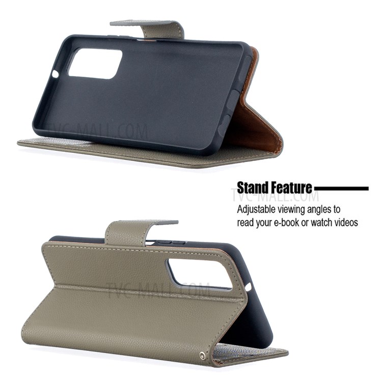 Litchi Skin Wallet Pure Color Phone Case for Huawei P Smart 2021 / Huawei Y7a - Grey-5