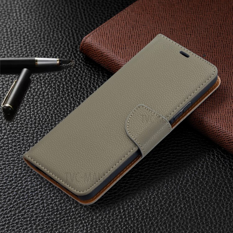 Litchi Skin Wallet Pure Color Phone Case for Huawei P Smart 2021 / Huawei Y7a - Grey-7