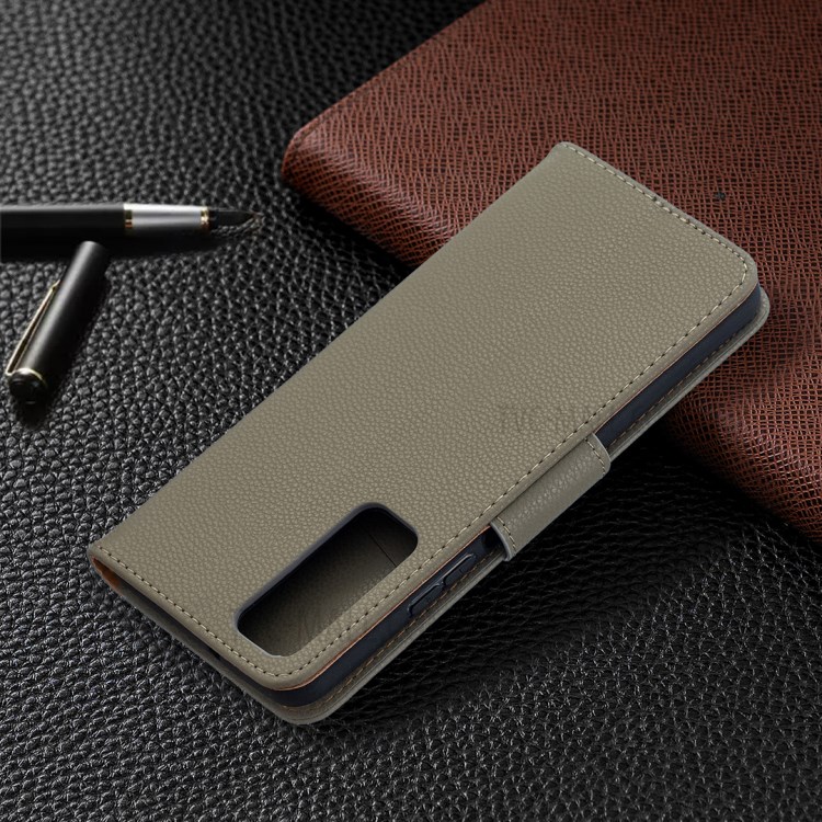 Litchi Skin Wallet Pure Color Phone Case for Huawei P Smart 2021 / Huawei Y7a - Grey-8