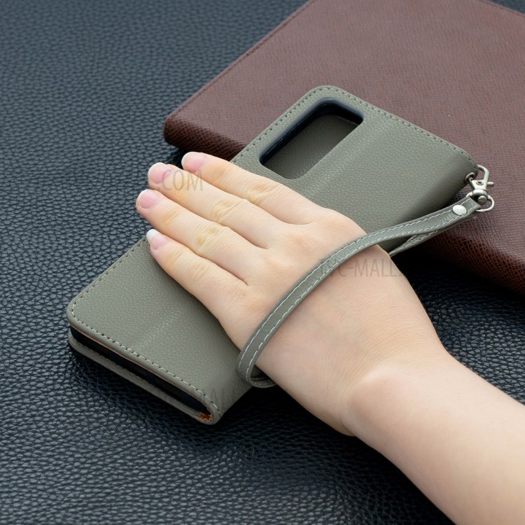 Litchi Skin Wallet Pure Color Phone Case for Huawei P Smart 2021 / Huawei Y7a - Grey-9
