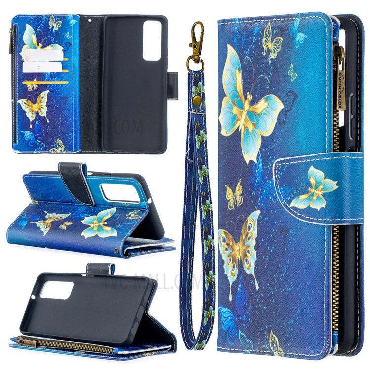 BF03 Zipper Wallet Pattern Printing Leather Phone Case for Huawei P smart 2021/Y7a - Beautiful Butterfly-1