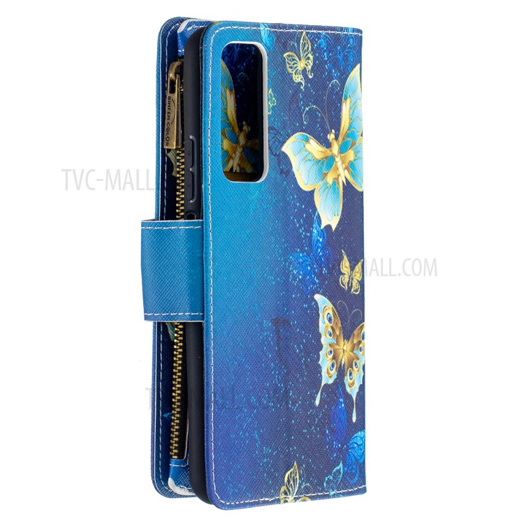 BF03 Zipper Wallet Pattern Printing Leather Phone Case for Huawei P smart 2021/Y7a - Beautiful Butterfly-3