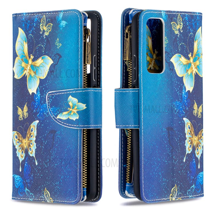 BF03 Zipper Wallet Pattern Printing Leather Phone Case for Huawei P smart 2021/Y7a - Beautiful Butterfly-4