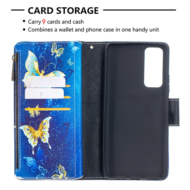 BF03 Zipper Wallet Pattern Printing Leather Phone Case for Huawei P smart 2021/Y7a - Beautiful Butterfly-6