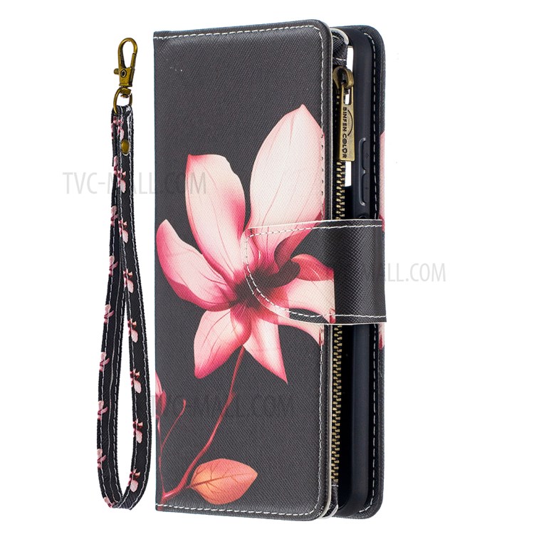 BF03 Zipper Wallet Pattern Printing Leather Phone Case for Huawei P smart 2021/Y7a - Pink Flower-2