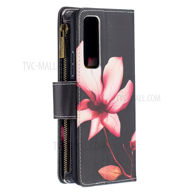 BF03 Zipper Wallet Pattern Printing Leather Phone Case for Huawei P smart 2021/Y7a - Pink Flower-3
