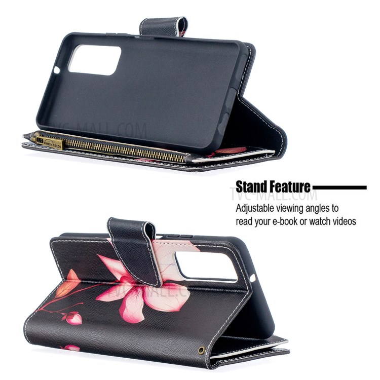 BF03 Zipper Wallet Pattern Printing Leather Phone Case for Huawei P smart 2021/Y7a - Pink Flower-5