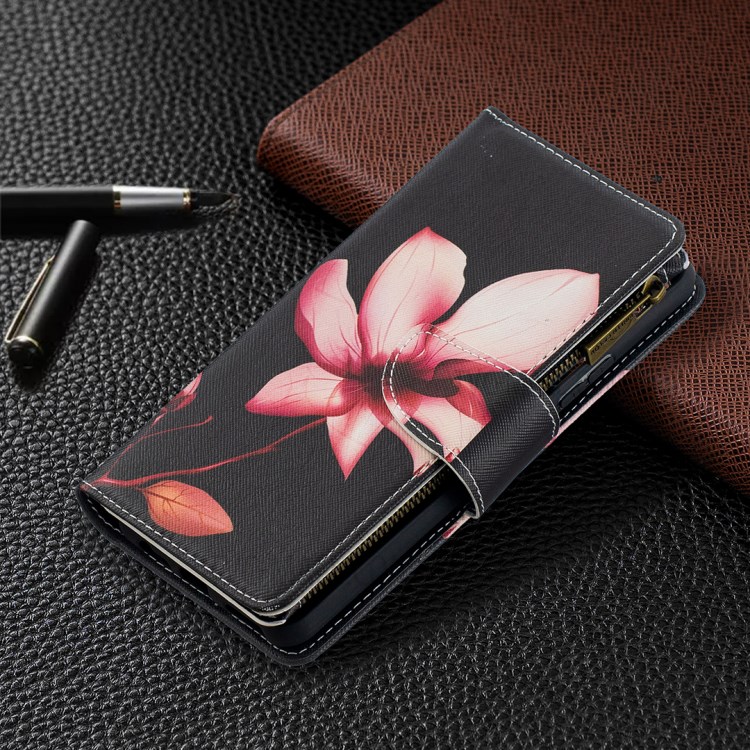 BF03 Zipper Wallet Pattern Printing Leather Phone Case for Huawei P smart 2021/Y7a - Pink Flower-7
